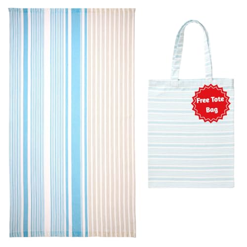 Folkulture Turkish Beach Towel or Beach Blanket Turkish Beach Towel 40 x 72 Inches with Beach Bag for Vacation, 100% Cotton Quick Dry Oversized Bath Towels for Adults, Lightweight and Large Aqua