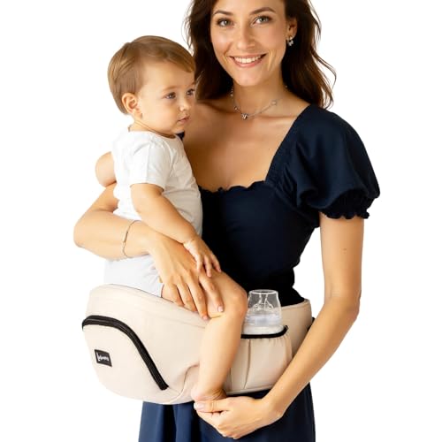 Lulunemo Hip Seat Baby Carrier Adjustable Belt Shock Absorb Storage Pocket Newborn-Toddler Khaki