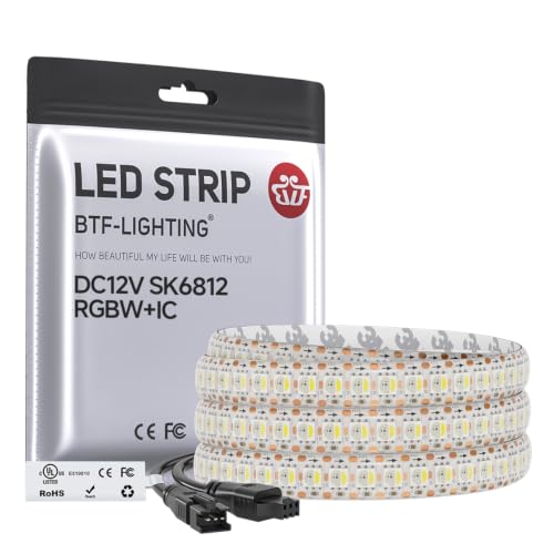 Image of BTF-LIGHTING SK6812(Similar WS2812B) UL Listed RGBW RGB+Cool White(6000K) Individually Addressable DC12V 3.28FT 144LED /m 4 Colors in 1 Light Dream LED Strip IP65 White PCB(No Adapter or Controller)