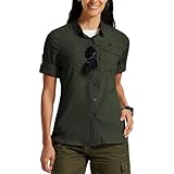MoFiz Camisa para Mujer Blusa UPF50+ Funcional Camisa de Senderismo para Exteriores Verde EU S
