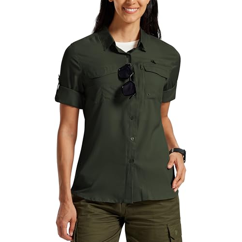 MoFiz Camisa para Mujer Blusa UPF50+ Funcional Camisa de Senderismo para Exteriores Verde EU S