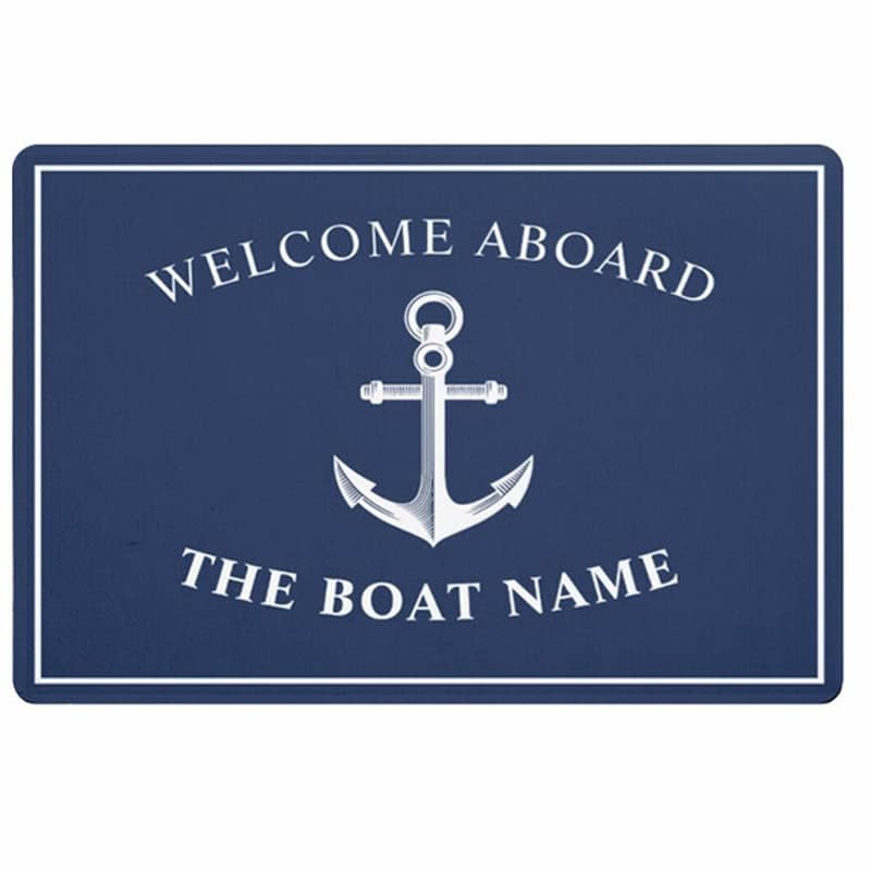 Personalized doormat Entrance Door mat Nautical Wheel Anchor Personalised Welcome Aboard Door Mat Boat Name Navy Blue Striped Carpet Non Slip Home Decor