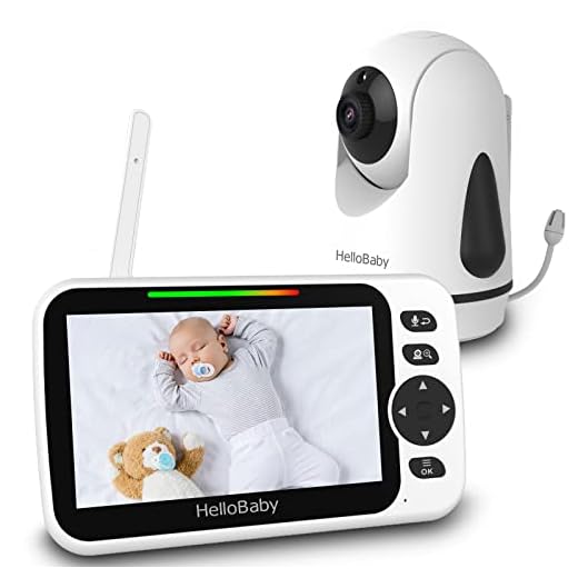 HelloBaby Vigilabebes con Camara,Vigilabebés de 5" con Vision Nocturna,1000pies de Alcance,Comunicación Bidireccional,Sensor de Temperatura,Eco Mode,Sin WiFi Sin App