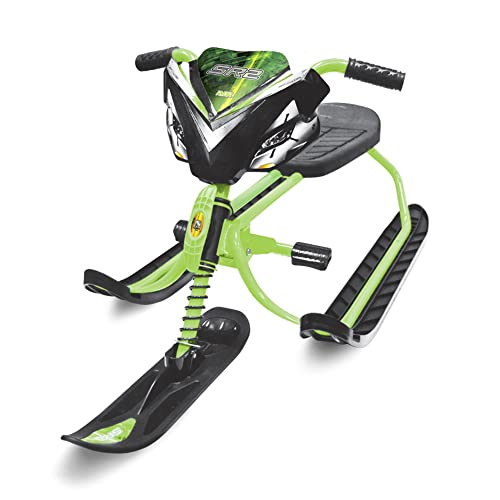 RYDR - SR2 Snow Runner Sled Bike (Lime) - Winter Bike for Children, Rubber Handles, Adjustable Seat, Rider Comfort, Leash for Uphill Easy Drag, Toboggan Sled, Winter Season
