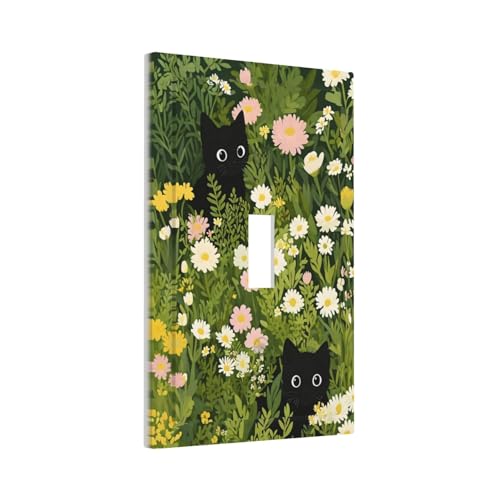 Decorative Switch Covers Plate Funny Cute Black Cat Colorful Flower Green Plant 1 Gang Wall Plate Oversized Single Toggle Wall Cover Plate Jumbo Electrical Light Switch Plate Faceplate