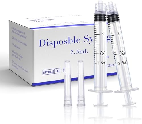 100 Pack 2.5ml 25Ga 1″ Plastic Lab Syringe, Scientific Industrial Dispensing and Pet Supplies, Disposable Individually Wrapped