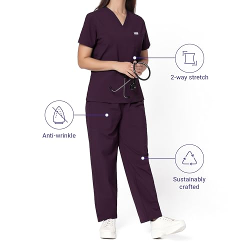 Image of Knya Ecoflex Lite Scrub Suit for Women | 2 Way Stretch Fabric | Lightweight & Fade proof | V Neck Top & Bottom Set | 5 Pocket | Hospital Clinic & OT Wear | Scrubs for Female Doctors Nurses & Dentists