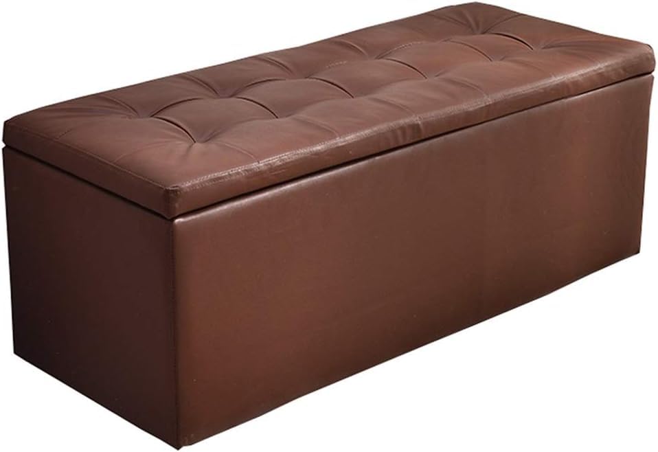 Tabouret de rangement capitonné en similicuir marron haute résistance