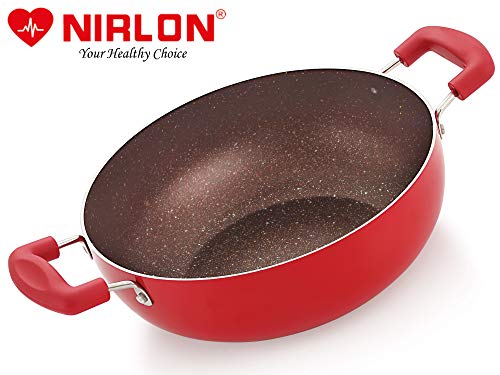 Image of Nirlon Kitchen Accessories for Cooking Non Stick Induction Red Stone Deep Kadhai