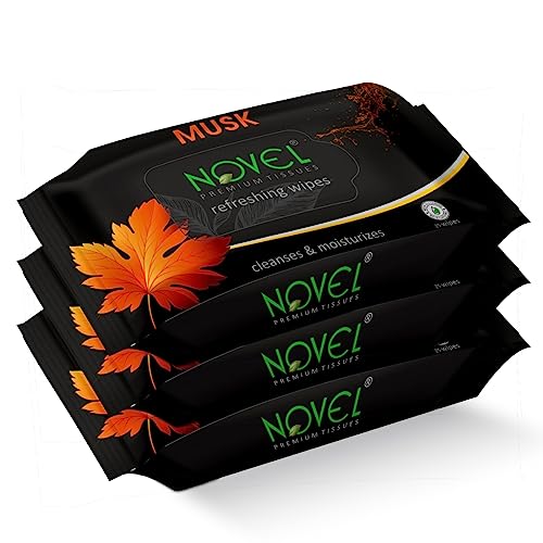 Image of Novel Refreshing Wet Wipes for Face 25 Wipes x Pack of 3 (75 Wipes) | Wet Wipes for Women & Men with Musk Fragrance | Aqua, Menthol, PEG-400, Glycerin | pH Balanced, Dermatologically Safe, Hypoallergenic, Alcohol & Paraben-Free | Soft, Skin-Friendly | Perfect for Home, Travel & Office | Hydrates for Instant Freshness