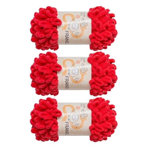 Franel Loop Yarn 100% Polyester Chenille Puffy Yarn, Craft Chunky Finger Knitting Loopy Yarn Soft and Light Material, Perfect for DIY Hand Woven Knitting Crafts Supplies (09 Red, 3-Pack) -  Jiate