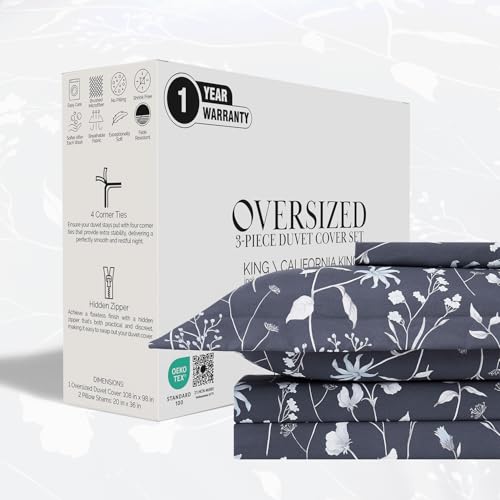 Southshore Fine Living, Inc. Oversized Blue Floral Duvet Cover King Size/California King Duvet Cover Floral, Easy Care Hotel Quality Bedding King/Cal King, 2 Pillow Shams - Secret Meadow Blue