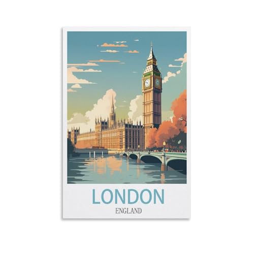FUUDANG Poster vintage sur toile pour chambre à coucher Motif Londres Angleterre 20 x 30 cm