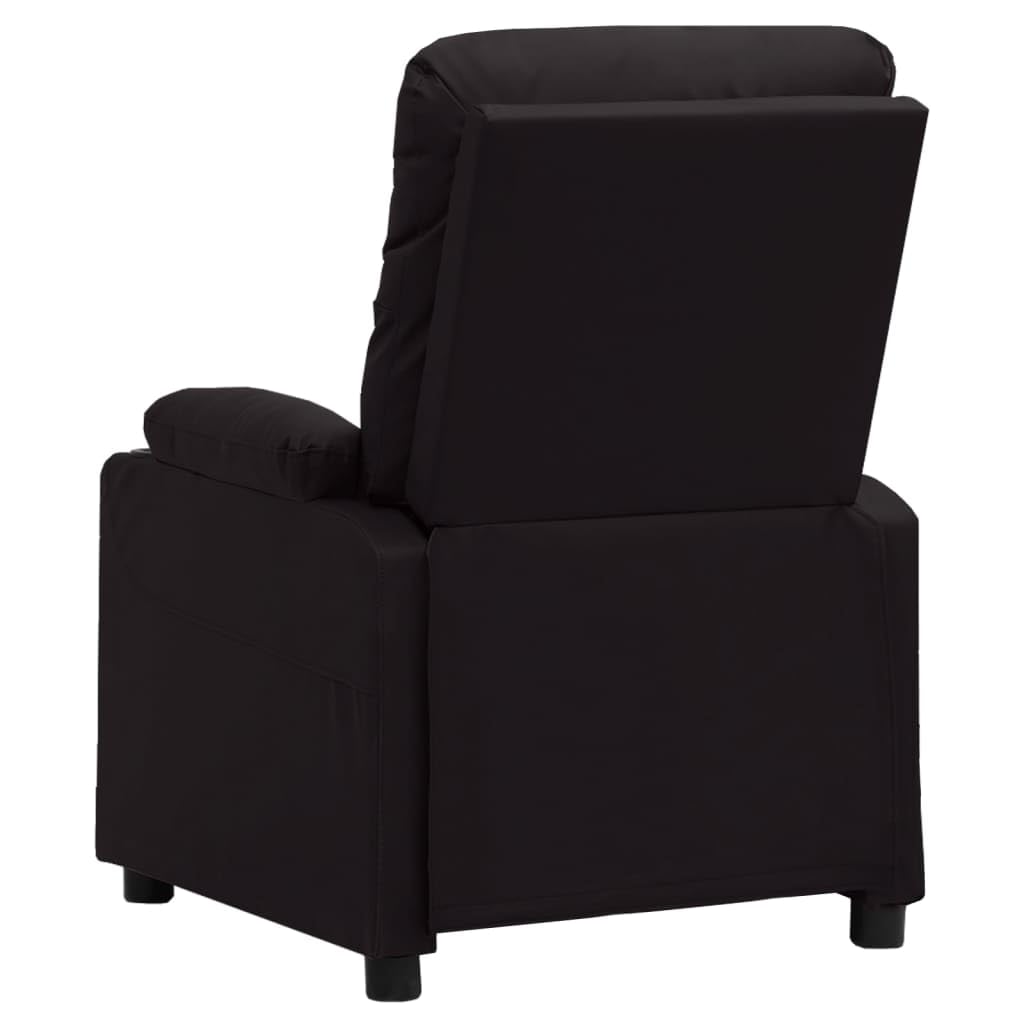Fotel relaksacyjny czarny sztuczna skóra z ręczną funkcją leżenia, regulowany, z podłokietnikami, stabilna rama drewniana, ergonomiczny, do salonu, biura, kącika do czytania, wypoczynku i