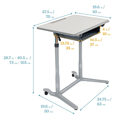 Image of ECR4Kids 3S Mobile Adjustable Open Front Desk, Sit Stand, and Store, Classroom Furniture, Grey