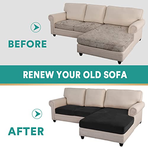 Okyuk Sectional Couch Covers 4 Pieces Velvet Sofa Seat Cushion Covers, L Shape Separate Cushion Couch Chaise Cover Elastic Furniture Protector For Both Left/Right Sectional Couch (Black, 4 Seater) #TOP1