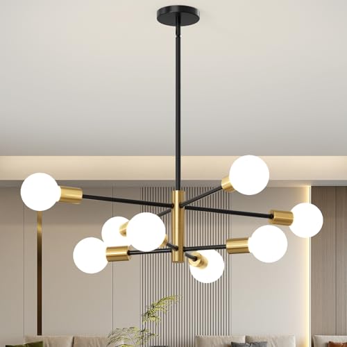 LynLigh Sputnik Chandeliers Moderna Light Fixture, 8 Lights Black and
