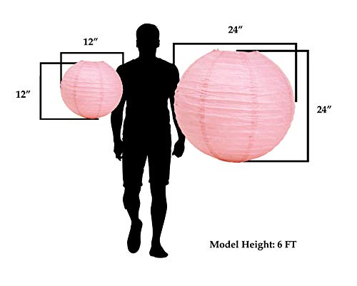 Image of Mudra Crafts 12 Inch Round Chinese Blush Paper Lanterns Hanging Decor | 10 PCs, Reusable, Indoor Outdoor Decorative Lamp Shade, for Ceiling, Wedding, Shower, Party, Festival, Home Decoration