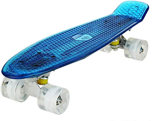WeSkate 55cm Skateboard Complete Crystal 22" Cruiser Ywhb-35 Deck in Blau mit LED/Rollen in Weiß mit LED Deck mit LED...