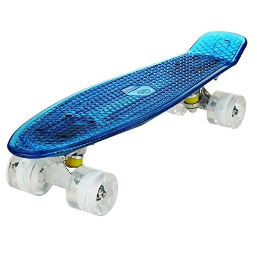 WeSkate Cruiser Skateboard Komplett Retro Mini Crystal Komplettboard, 22" 55CM Vintage Skate Board mit LED Leuchtrollen/Deck, Geschenk für Erwachsene Jugendliche Kinder Jungen Mädchen