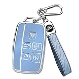 FT FUNTOR for Range Rover Key Fob Cover,Compatible with Land Rover LR4 Range Rover Sport Evoque Jaguar XJ XE XJL XEL XFL F-pace,5 Buttons TPU for Jaguar Key Fob Cover with Silver Edge （A-Blue