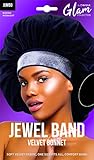 DONNA Jewel Band Silky Velvet Bonnet for Women Silk Bonnet Shower Caps for Women Sleep Cap Hair Bonnet for Sleeping Jumbo Black