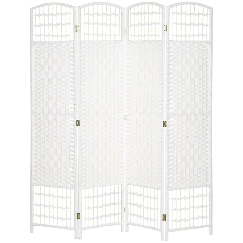 HOMCOM Paravent en Bois 160 x 170 cm séparateur de pièce Pliable 4 Panneaux cloison de séparation Chambre à Coucher Maison intérieur Blanc