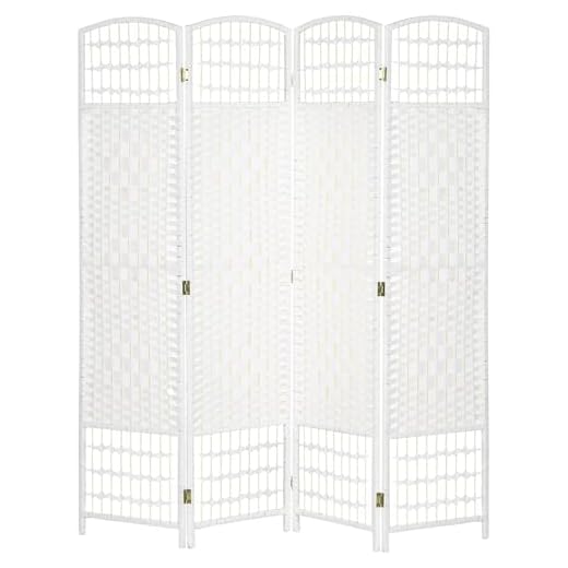 HOMCOM Paravent en Bois 160 x 170 cm séparateur de pièce Pliable 4 Panneaux cloison de séparation Chambre à Coucher Maison intérieur Blanc