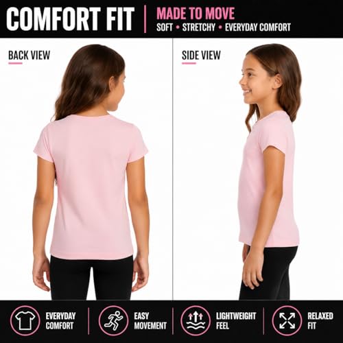 Image of Rene Rofe Girls Undershirts - 6 Pack Soft Cotton Tag Free Crew Neck Short Sleeve Shirts Girls T Shirts for School and Play