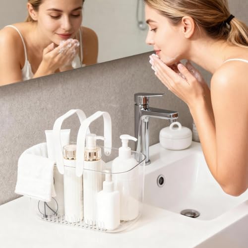 Natudeco Dusch-Caddy-Korb, Kunststoff-Dusch-Caddy-Tragetasche, großes Fassungsvermögen, Dusch-Aufbewahrungskorb, transparenter Toilettenartikel-Organizer für Toilette oder