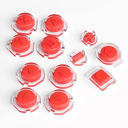eXtremeRate Replacement Two-Tone Jelly Buttons for JoyCon, Red &amp; Clear with Symbols Custom Controller ABXY Direction Home Capture + - Keys, DIY Action Face Buttons for Nintendo Switch &amp; Switch OLED