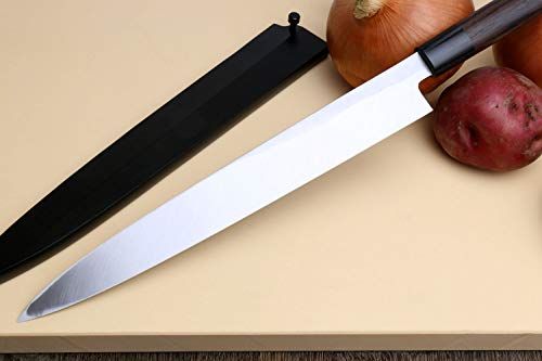 Yoshihiro Hongasumi White Steel Kurouchi Black Forged Yanagi Sushi Sashimi Japanese Knife Rosewood Handle with Nuri Saya Cover (11.8'' (300mm))