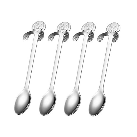 Cuchara de Caf?niceEshop(TM) 4 Pcs Revuelve la Cuchara Acero Inoxidable en Forma de Perro para Caf? T? Azúcar y Pastel,Plata