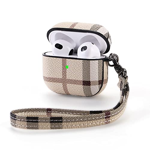 Violent Panda for AirPods 3rd Generation Case Cover AirPods 3rd Case for AirPods 3 Leather Case, Con Wrist Strap, and Keychain, for Airpods 3(Eco-Friendly Leather), Cover for AirPods 3(Beige)