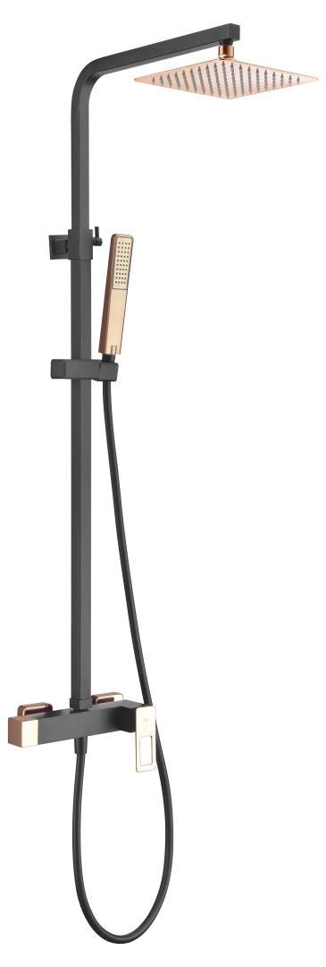 Barra ducha extensible con mango de ducha cuadrado Imex Suecia Negro Oro Rosa BDC032-NOR