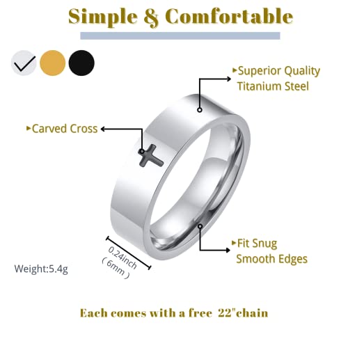 Cross Rings For Men, 18K Gold Plated Men's Stainless Steel Silver Lord Prayer Jesus Christian Religious Black Pinky Ring For Boys, Ring Size 5 To 13 (Silver, 9) #TOP1
