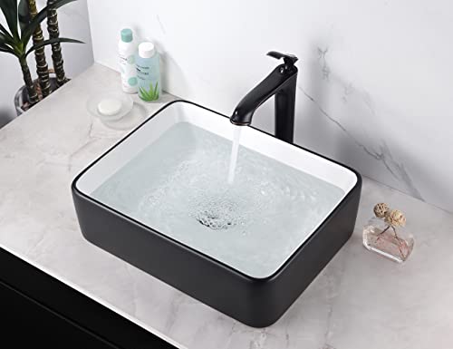 Miyili Vessel Sink Rectangle (Black & White) - 19"X15" Modern Rectangular Top Counter Bathroom Sink Porcelain Ceramic Lavatory Sink Bowl Art Basin, Vs4837Bw #TOP5