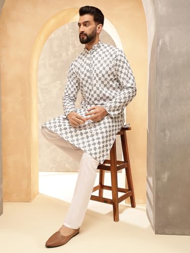 Image of SOJANYA (Since 1958 Men's Cotton Rayon Embroidered Sequinned Kurta with White Pyjama