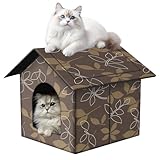 Outdoor Cat House Cat House for Outdoor and Indoor Use - Waterproof Shelter for Cats, Dogs, and Feral Animals (Brown, Medium)