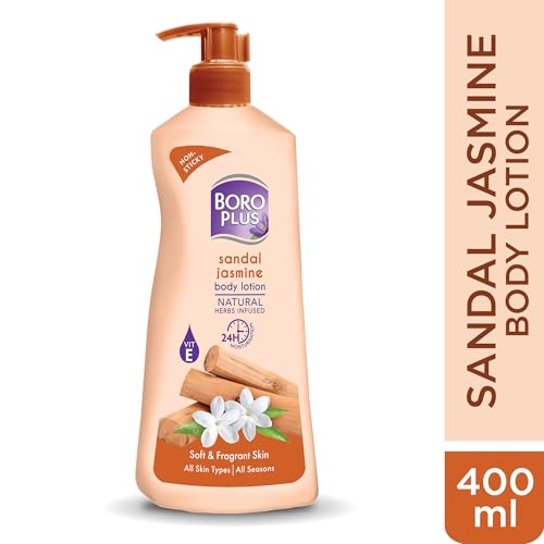 Image of BoroPlus Sandal & Jasmine Body Lotion | Natural Herbs Infused | 24 hrs Moisturisation | For Soft & Fragrant Skin | All Seasons|All Skin Types|No Added Parabens|400ml