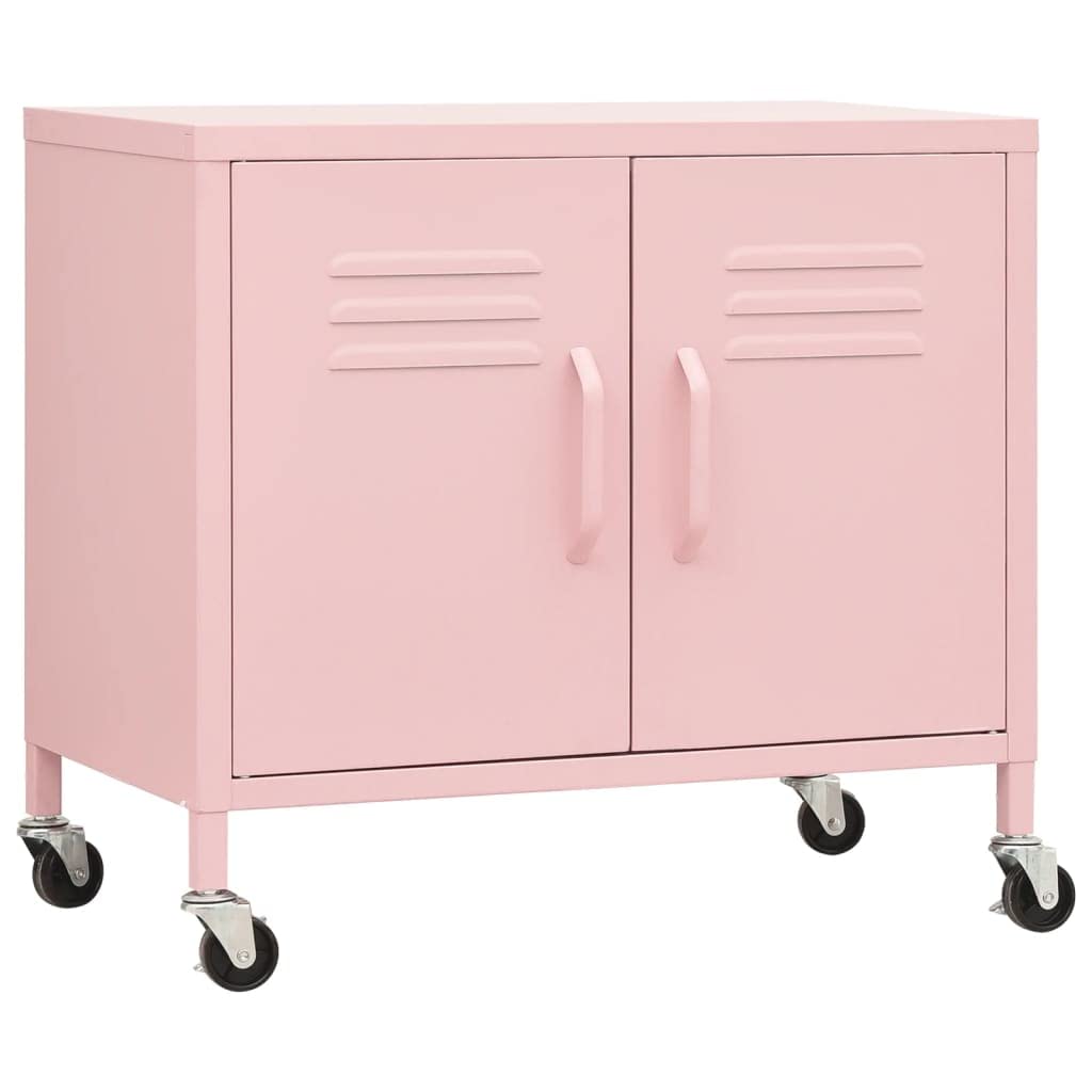 Armadietto portaoggetti in acciaio rosa, 60 x 35 x 56 cm, in metallo, portata 70 kg, base regolabile, ruote, balcone, officina, cantina