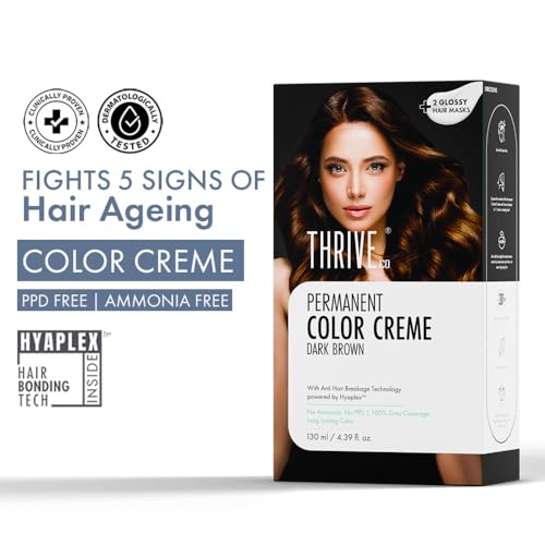 Image of ThriveCo Permanent Dark Brown Hair Color Creme Combo for Men & Women | Ammonia-Free, 100% Grey Coverage | Damage-Free, Long-Lasting Color with Hyaplex Bond Technology | 130ml + 70ml