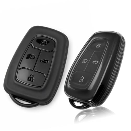 Image of JVCV Soft TPU Cover Compatible with Tata Nexon EV, Harrier, Tiago EV, Altroz, Tigor, Safari, Punch 4 Button Smart Key | Scratch-Resistant Protective Case (Combo - Matte Black & Transparent)