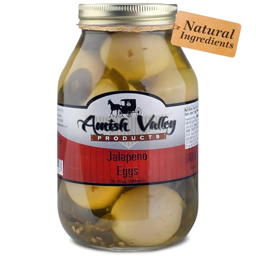 Amish Valley Products Jalapeno Eggs Quart Glass Jar (One QT