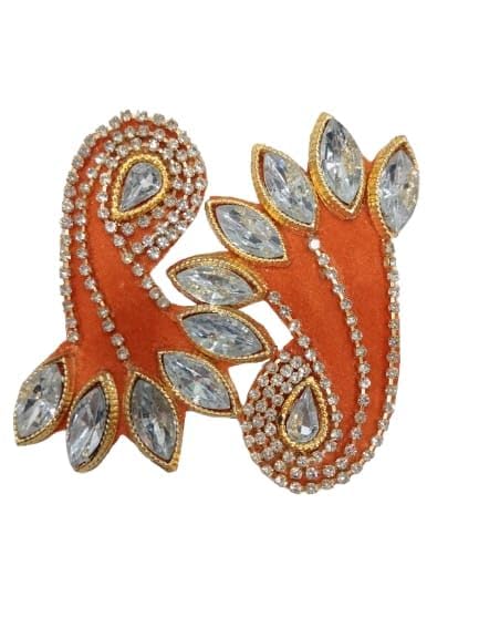 SellplusCrafts Embroidery Gota Patti Booti Applique Work Decorative Crafting Designer Patches for Clothes, Blouse, Saree, Kurta, Decoration (Orange) (Pack of 4) (RM-B04)