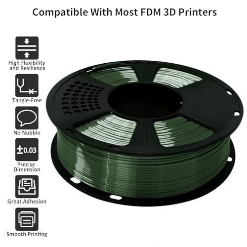 Image of GIANTARM 3D Printer Filament, Shiny Silk Green PLA Filament, 1Kg(2.2lbs) Spool, 1.75mm Dimension Accuracy + /- 0.03mm, 3D Printing Filament,Fit Most FDM Printer