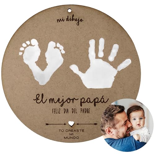 MIMUSELINA | Regalo Día del Padre | Recuerdo de Madera para Papá Primerizo | Perfecto para que el Bebé cree un Dibujo, Huella o Recuerdo único para Papá | Ideal para colgar | Madera DM 21cm