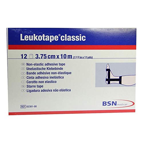 Cinta adhesiva Leukotape classic negra de 3,75 cm x 10 m para vendajes deportivos, caja de 12 ST