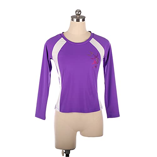 Tops de treinamento de patinação artística, patchwork de dois tons com estampa de strass adulto infa
