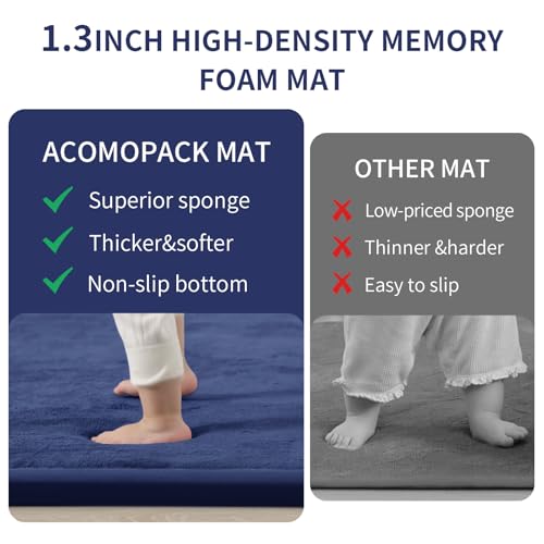 Image of ACOMOPACK Baby Play Mat for Floor 1.3 inch Thick Memory Foam Play Mat 71 inchx79 inch Tummy Time Crawling with Non-Slip Bottom for Living Room,Nursery,Soft Velvet Playpen Mats for Kids,Infants(Royal Blue)